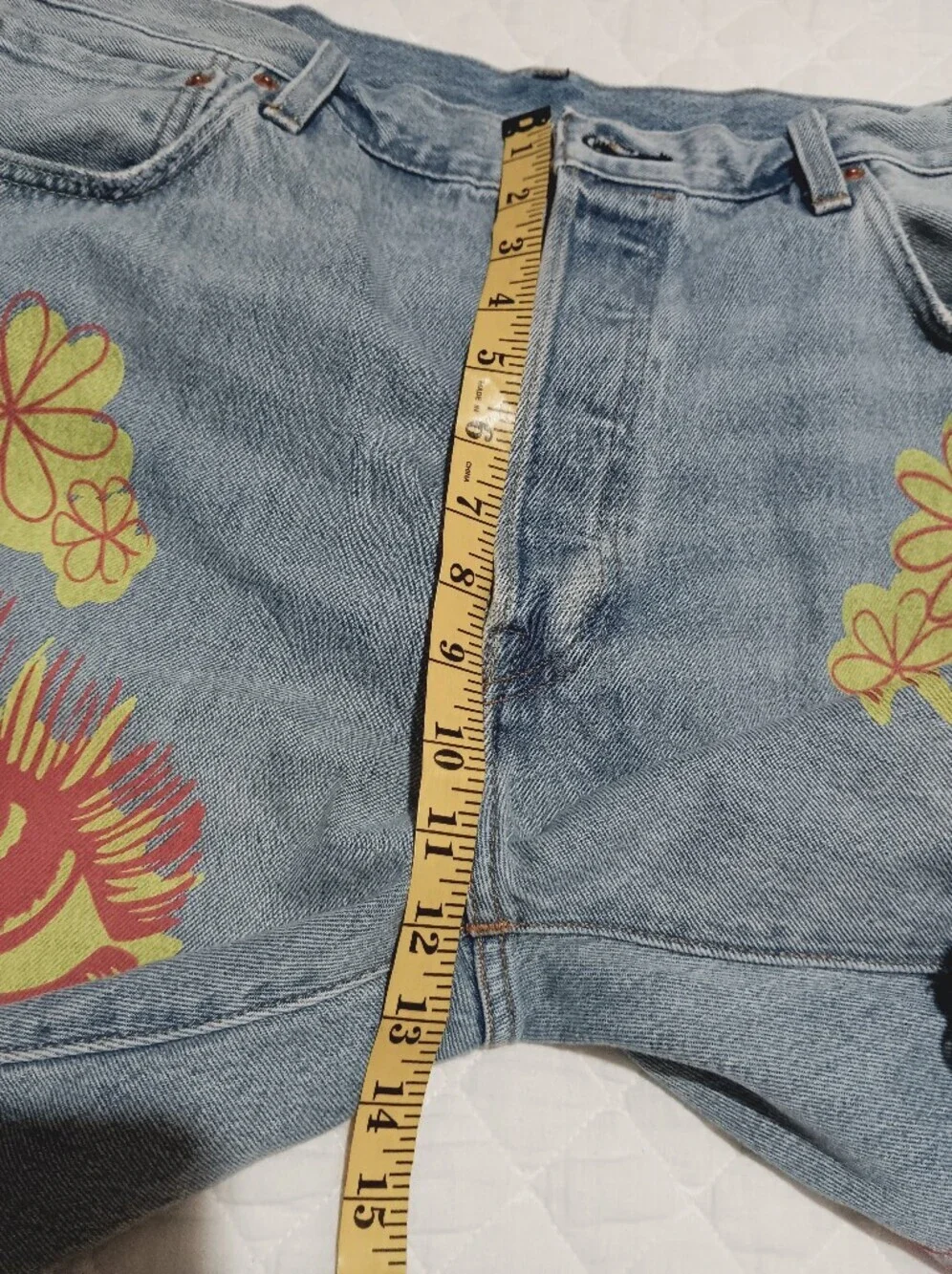 Levis Premium  501 '93 Light Blue Mens Shorts with Yellow & Red Floral Graphic